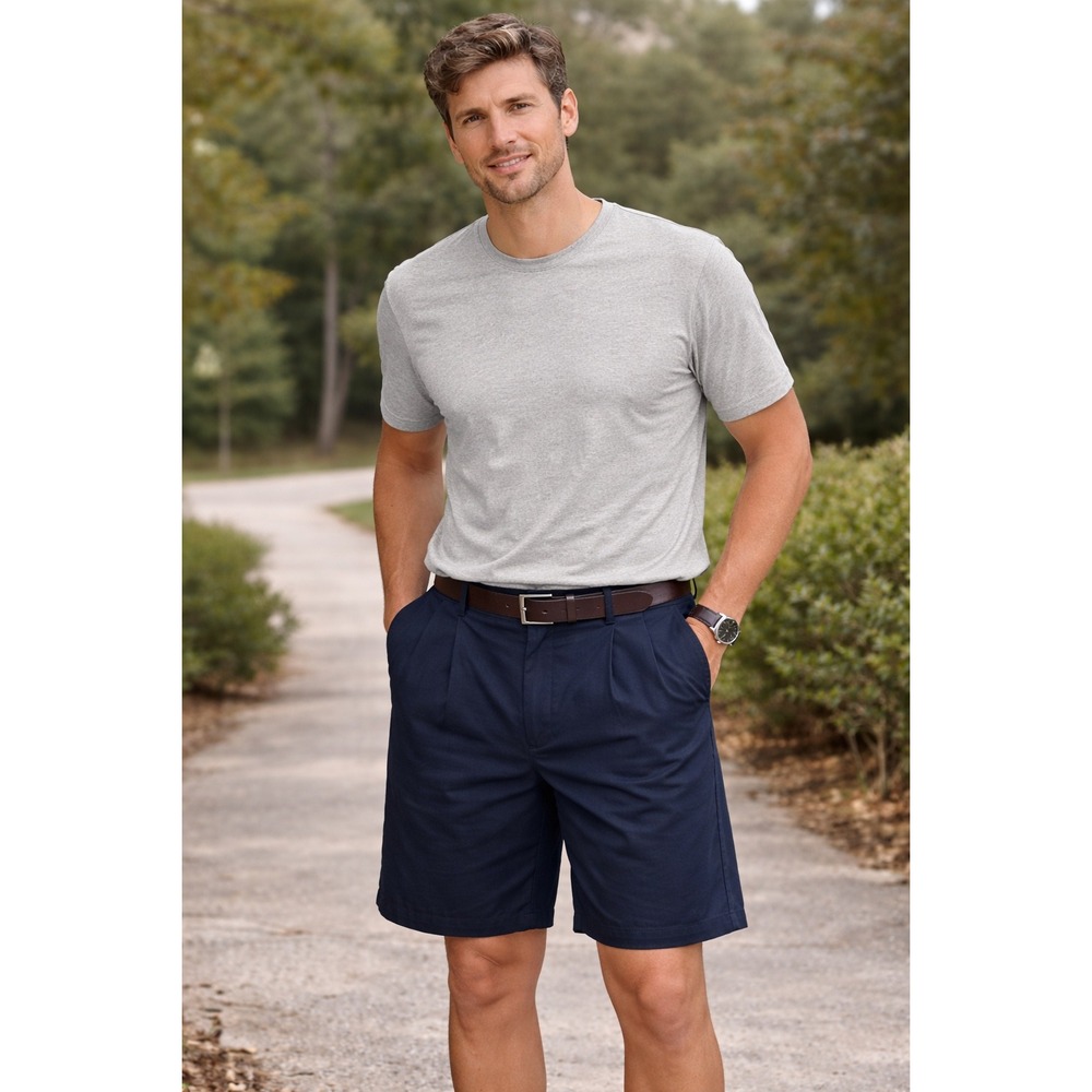 St Johns Bay Classic Short Mens 44 Navy Blue NEW Pleated Cotton Twill Aviator